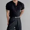 Suéter de Punto American Vintage con Cuello Henley de Manga Corta para Hombre, Ropa de Trabajo de Verano, Camiseta Simple Versátil a la Moda