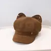 Chapéu octogonal com orelhas de gato para mulheres, outono e inverno, feito de camurça, estilo japonês, doce e jovial, boina de jornaleiro com letras, boina versátil com bico de pato