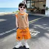 Conjunto de Chaleco de Verano para Niños 2026 Nuevo de Moda Delgado Pantalones Cortos de Trabajo Conjunto sin Mangas de Verano para Niños