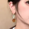 Pendientes Vintage Hechos a Mano Color Menta Marrón Flor de Mariposa Dorados Pintados Estilo Melard