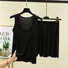 Conjunto de Ropa de Casa de Tirantes con Cuello en U Grande de Modal y Shorts para Mujer Verano Básico Delgado sin Mangas Top y Pantalones Conjunto de Dos Piezas