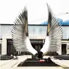 Escultura de Asa de Aço Inoxidável para Exterior, Metal Oco, Cauda de Fênix Abstrata, Formato de Espelho, Ornamento de Fonte de Água