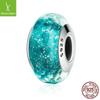 Pulseira de Prata Esterlina S925 Superfície de Corte Brilhante Contas de Vidro Ciano Brilhante DIY Contas Populares para Pulseira Acessórios de Contas Soltas