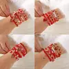 Pulseira com Pingente de Morango Fruta Fofa Desenho Animado Argila Polimérica Cristal Artificial Contas Elásticas Multicamadas