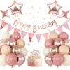 Arreglo de Globos con Banderines Dorados Rosados para Fiesta de Cumpleaños Transfronteriza Tarjeta Globo de Papel de Aluminio Digital Set de Decoración para Primer Cumpleaños
