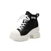 Botas de plataforma de 10 cm para mulheres baixinhas, novo estilo de comércio exterior outono/inverno 2026, bico redondo, salto grosso, botas de tornozelo com cadarço