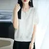 Cárdigan de Punto Calado Transpirable Estilo Francés, Lino Lyocell Crochet, Manga Corta, Holgado y Versátil, Top Adelgazante y Elegante para Mujer