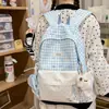 Mochila para Chicas de Secundaria Estilo Coreano Estilo Ins Bolso de Hombro para Chicas de Preparatoria Estudiante para Clase Viajes Mochila a Cuadros de Puntos