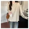 Foto Real de Camiseta de Manga Larga con Calados Estilo Europeo para Mujer Primavera 2025 Nueva Única Camiseta Básica Top Holgado