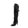 Botas Altas de Moda y Sencillas Negras de 8 cm, Nuevo Estilo Otoño e Invierno 2026, Puntiagudas, Tacón de Aguja, Hasta la Rodilla, Plisadas, Botas de Moda