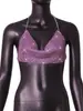 AYJ AliExpress Amazon Ebay Cadena Metálica Súper Brillante de Pedrería Top Tubo sin Espalda con Cuello Halter Y615