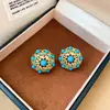 Brincos de Tarraxa Redondos com Pingente de Pérola e Turquesa Banhados a Ouro Real 18k Design Vintage Único Ear Cuffs Brincos