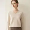 Nuevo suéter 100% cachemira pura para mujer, prenda de una sola pieza sin costuras con cuello en V, suéter de cachemira simple y versátil para usar en capas