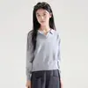 Suéter Básico de Punto con Cuello Polo para Niña 2026 Otoño Nuevo Estilo Coreano Moda Suéter Holgado de Manga Larga para Niños