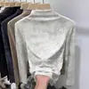 Elegante camiseta térmica de manga larga con cuello semi-alto tie-dye para mujer, moda de otoño e invierno, adelgazante, capa base cálida