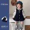 Conjunto de otoño estilo preppy para niña, conjunto de dos piezas de camisa de algodón puro y vestido con chaleco de lazo para bebé, vestido para niño pequeño