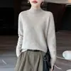 Suéter feminino 100% lã pura com jacquard de losangos, gola semimédia, espessado para aquecimento, blusa de tricô pulôver para outono e inverno
