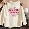 Camiseta de manga comprida para meninas, nova coleção primavera/outono 2026, moda infantil moderna e estilosa, top básico versátil, top soltinho para meninas