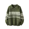 Otoño/Invierno 2026 Nuevo Suéter de Punto para Hombre Suéter Fair Isle Mori-kei Media Cremallera Cuello Solapa Suéter Artístico Hombre