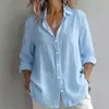 Colección nueva transfronteriza primavera y otoño 2026: camisas casuales de color liso, elegantes camisas de algodón y lino abotonadas de manga larga para mujeres europeas y americanas