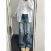 Jeans Modernos Nuevos de Tiro Bajo Azul Retro para Mujer Otoño Cómodos Versátiles Pequeños de Pierna Ancha Hacen que las Piernas Parezcan Más Largas