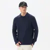 Suéter de malha com lapela e manga longa para outono para homens, pulôver casual texturizado de manga longa, suéter moderno de cor sólida vintage