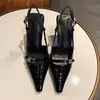 Mules de tacón alto con punta de charol, estilo sexy para mujer, tacones de aguja de una sola tira, estilo elegante de dama
