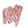 Pijama para Niños y Niñas Categoría a Primavera y Otoño Cuello Redondo Dibujos Animados Set de Ropa Interior Bebé 280g Lana Pull-Up Ropa para el Hogar