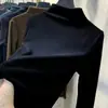 Camisa Base Térmica Feminina de Veludo Dupla Face com Gola Semi-Alta para Outono e Inverno, Peça Interna, Top Estudante, Camiseta de Manga Longa para Mulheres