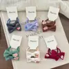 Pinza para el cabello con lazo bordado de dibujos animados en tela estilo coreano, par de gomas para coleta de alta elasticidad para niños y bebés