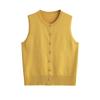 Ropa de Otoño para Mujer 2024 Transfronteriza Europea y Americana Sencillo Cuello en V Hebilla Dorada Top Tejido Plano Chaleco para Mujer G82525
