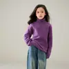 Nuevo suéter de punto para niños de otoño e invierno con cuello, engrosado 100% lana, color liso, para niños y niñas