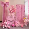 Decoración de Habitación de Boda Bata Rosa Tul Área de Fotos Pared de Fondo Señal Doble Felicidad Tablero Kt Corbata de Moño Atmósfera Novia