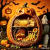 Novo produto transfronteiriço: Ornamento de mesa com padrão de coruja dupla face estilo country americano, Decoração de artesanato em madeira para Halloween