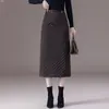 Saia Midi de Cintura Alta Outono/Inverno para Mulheres, Sarja Slim Fit Valoriza o Corpo Abraça o Quadril Saia Lápis com Fenda, Elegante Versátil para o Trabalho
