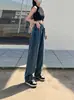 Jeans Vintage de Cintura Alta Wide Leg Estilo Coreano de Verão para Mulheres, Versátil, Emagrecedor, Caimento Fluido, Calça Reta Larga de Comprimento no Chão