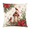 Funda de almohada navideña estilo americano de cardenal y flor con estampado floral de linterna, funda de almohada decorativa para sala de estar y casa de huéspedes, funda de almohada de ambiente festivo