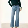 Denim de Otoño~Jeans Ligeramente Acampanados Azul Claro de Principios de Otoño para Mujer, de Cintura Alta, Adelgazantes, de Largo Corto, Sencillos, con Caída y Versátiles
