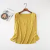 Otoño 2021 Estilo Coreano Casual Holgado Camiseta Básica para Mujer Camiseta de Manga Larga con Cuello en V para Mujer Top de Capa Interior para Mujer Color Sólido Nuevo Estilo