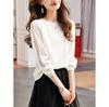 Blusa Feminina T2026 Gola Redonda Renda Vazada Texturizada Manga Longa Tricô Nova Moda Estilosa Tendência