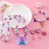 Set de Collar de Sirena para Niños Niñas Concha Pulsera para Niña Joyería de Princesa Bebé Lindo Clip para Oreja Anillo