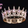 Tiara de Novia de Venta Caliente Transfronteriza Corona Redonda de Cristal Redondo Barroco de Alta Gama Corona de Princesa Cumpleaños Accesorios de Boda Lote