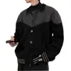 Cárdigan de Punto con Empalme de Color Contrastante para Hombre Otoño e Invierno Retro Americano Cuello Solapa Tejido de Punto Marca de Tendencia Nicho Chaqueta para Pareja