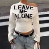 Sudadera Retro de Moda Americana Nueva para Primavera y Otoño, Hombros Descubiertos con Estampado de Letras para Mujer, Elegante Top Ajustado con Retazos de Manga Larga