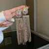 Brincos de Corrente Longa com Garras Exageradas Elegantes de Prata S925 com Strass para Mulheres Brincos com Franjas de Diamante Colorido Europeus e Americanos Brincos da Moda