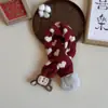 Bufanda de Punto para Niños Otoño e Invierno Año Nuevo Bola de Pelo Roja Dibujo Animado Cruzada Bufanda Cálida a Prueba de Viento para Bebé