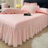 Saia de Cama Estilo Princesa com Renda Peça Única Estilo Europeu Renda Floral Lençol de Cama Comprimento do Chão com Barra Franzida para Cobrir a Parte Inferior, Capa de Saia de Cama