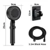 Cabezal de Ducha Presurizado Negro Aspersor de Ajuste de Cinco Velocidades Baño Ducha Calentador de Baño Set de Cabezal de Ducha de Lluvia Presurizado