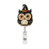 Clip retráctil para insignia de dibujos animados de Halloween en acrílico, portatarjeta de identificación de enfermera, clip para insignia de trabajo, calabaza, fantasma, gato negro