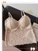 Camisola de Encaje Francés con Cuello en V Chaleco para Mujer con Hermosa Espalda Sujetador Integrado Base Top Tubo Sexy sin Mangas para Mujer
